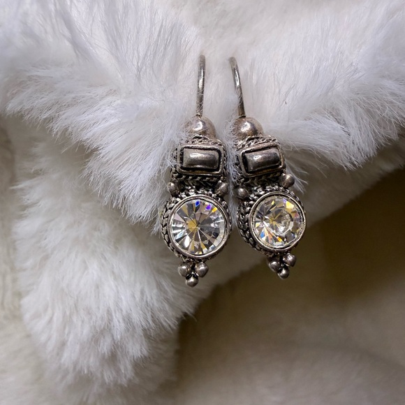 Unique Vintage Silver Crystal or CZ Drop Earrings - Picture 4 of 10